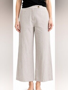 H&M Linen Blend Wide Leg Cropped Pants Beige Size 10